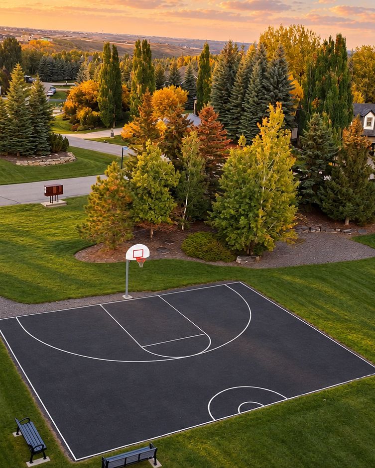 The basketball court and park lawn at Pinehurst Estates